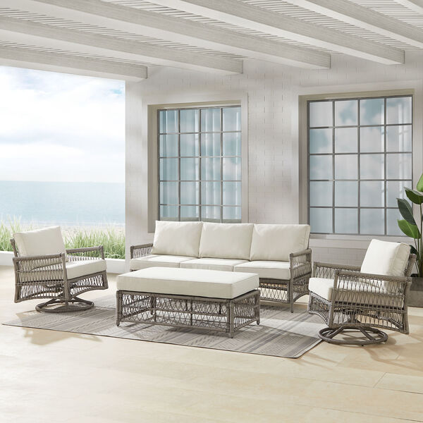 Thatcher Creme and Driftwood Outdoor Wicker Swivel Rocker and Sofa Set, Four-Piece, image 2