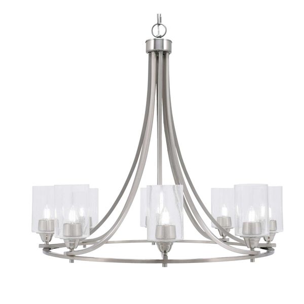 Paramount Brushed Nickel Eight-Light Chandelier with Clear Cylinder Bubble Glass, image 1