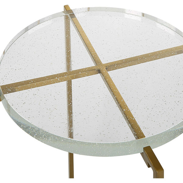 Star Crossed Brushed Gold Accent Table with Seeded Glass Top, image 6