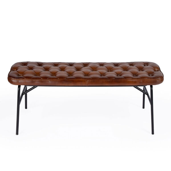 Austin Brown and Black Leather Button Tufted Bench, image 3