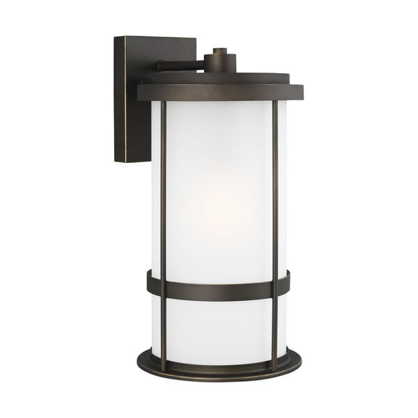 Wilburn Antique Bronze 10-Inch One-Light Outdoor Wall Sconce with Satin Etched Shade, image 2