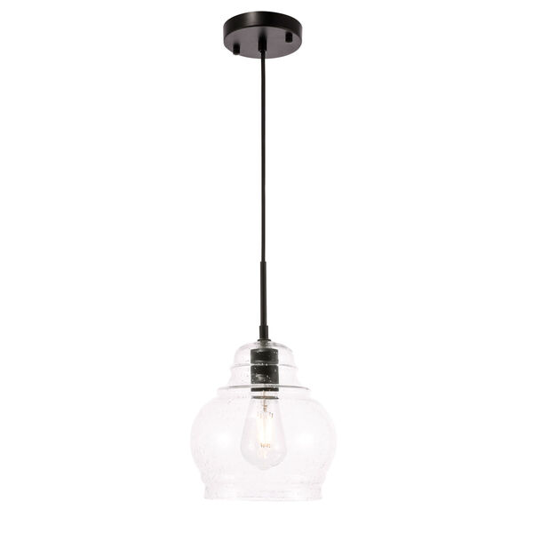 Pierce Black Eight-Inch One-Light Mini Pendant with Clear Seeded Glass, image 1