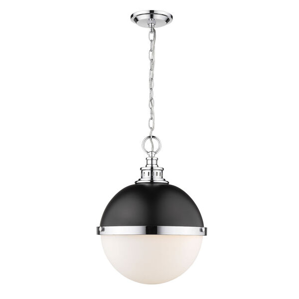 Peyton Matte Black and Chrome Two-Light Pendant With Opal Etched Glass, image 1