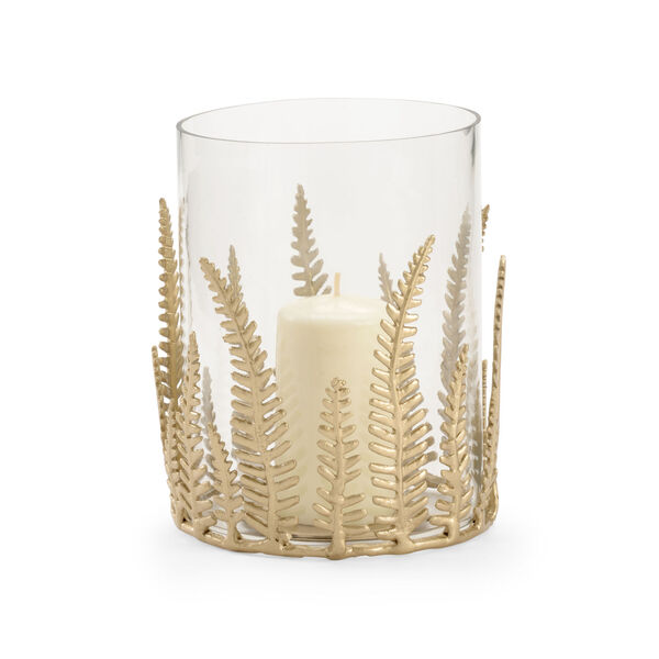Brass and Clear Fern Hurricane Candle Holder, image 1