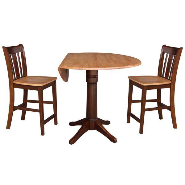 Cinnamon and Espresso 42-Inch Round Pedestal Counter Height Table with Stools, 3-Piece, image 1