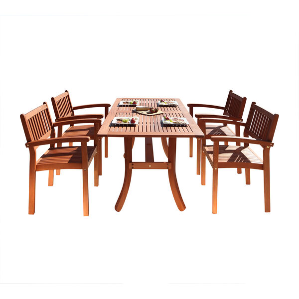 Malibu Outdoor 5-piece Wood Patio Dining Set with Stacking Chairs, image 1