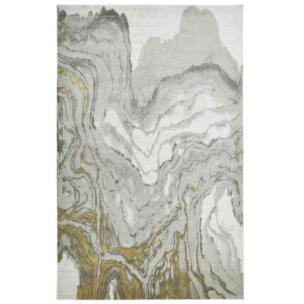 Waldor Absrtract Marble Print Gold Ivory Area Rug, image 1