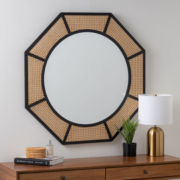 Nicki Cane Wood and Black Wood 38-Inch x 38-Inch Wall Mirror, image 1