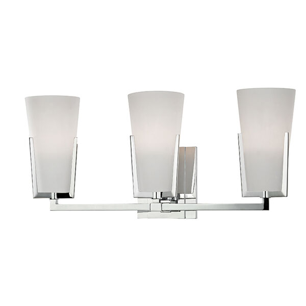 Upton Polished Chrome Three-Light Vanity with Mouth-Blown Glass, image 1