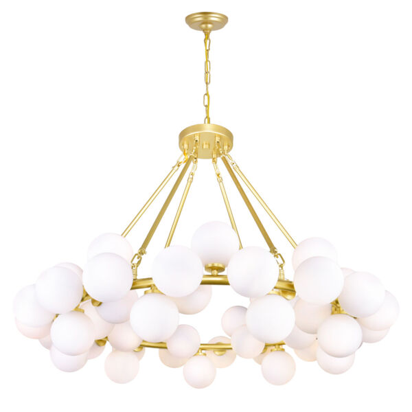 Arya Satin Gold 45-Light Chandelier with Frosted Glass, image 1