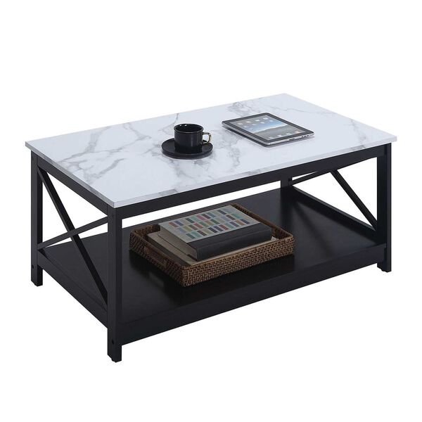 Oxford White Faux Marble and Black Coffee Table with Shelf, image 4