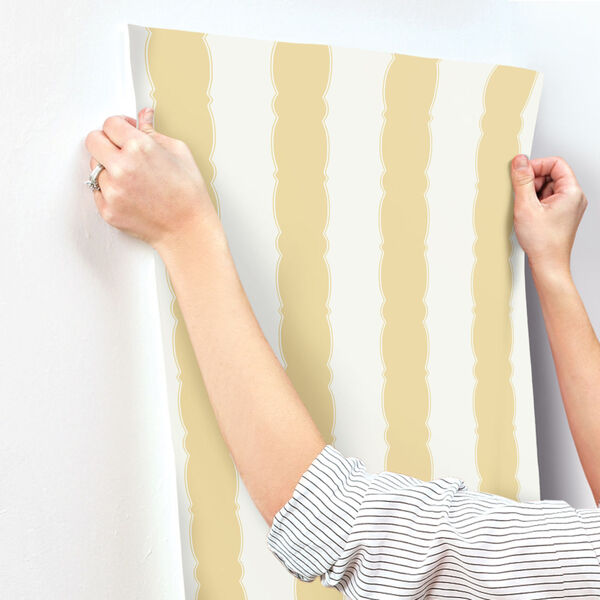 Grandmillennial Yellow Scalloped Stripe Pre Pasted Wallpaper, image 3