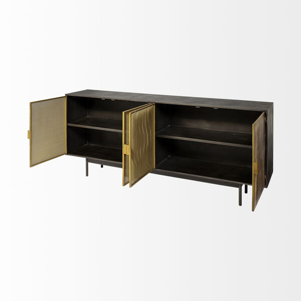 Newsome II Black and Gold Solid Wood Four Door Sideboard, image 6