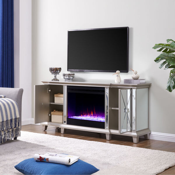 Toppington Mirror and silver Mirrored Electric Fireplace with Media Console, image 4