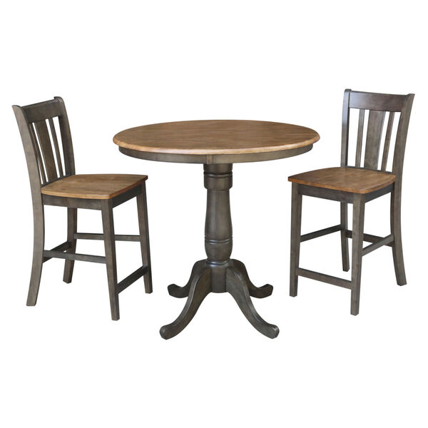 San Remo Hickory and Washed Coal 36-Inch Round Pedestal Gathering Height Table With Two Counter Height Stools, Three-Piece, image 1
