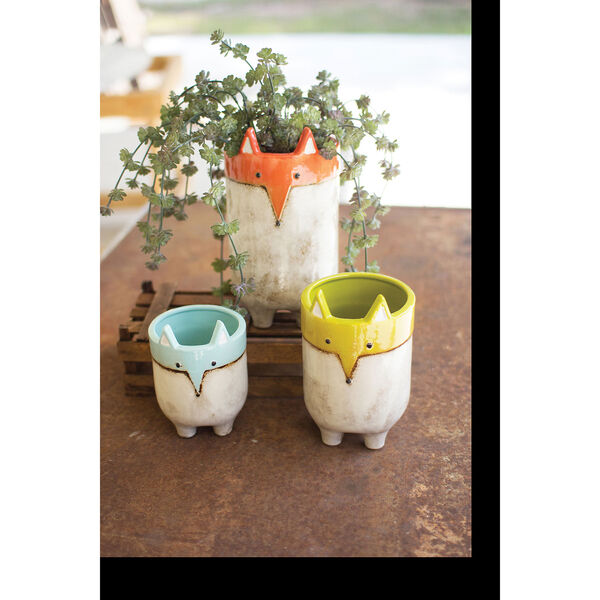 Set of Three Ceramic Fox Planters, image 1