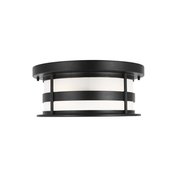 Wilburn Black Two-Light Outdoor Flush Mount with Satin Etched Shade, image 1