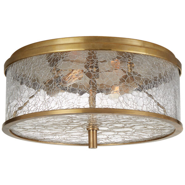 Liaison Medium Flush Mount in Antique-Burnished Brass with Crackle Glass by Kelly Wearstler, image 1