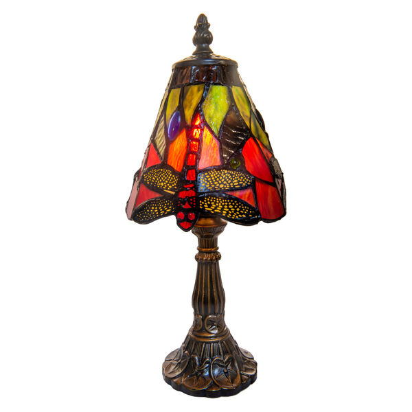 Dacia Antique Brass Dragonfly One-Light Tiffany Accent Lamp, image 1