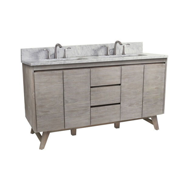 Coventry 61 inch Vanity in Gray Teak with Carrara White Top, image 2