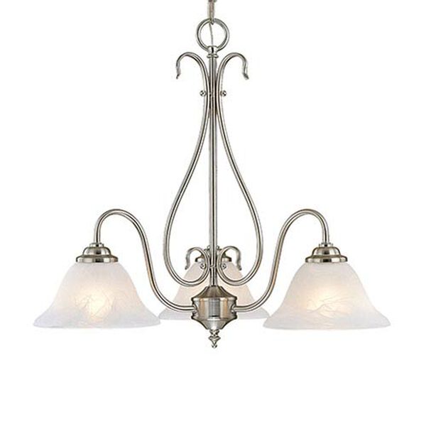 Satin Nickel Three-Light Chandelier with Faux Alabaster Glass, image 1