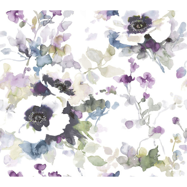 Garden Anemone Lilac and Green Peel and Stick Wallpaper, image 2