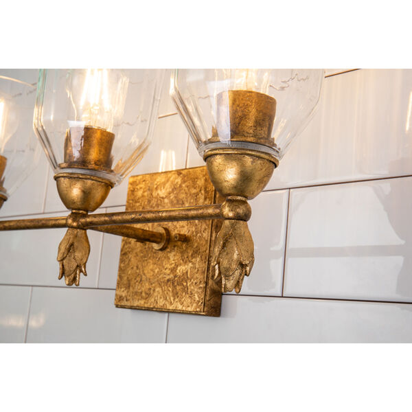 Fun Finial Gold Leaf with Antique Three-Light Flame Wall Sconce, image 4