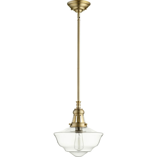 Aged Brass with Clear One-Light 12-Inch Pendant, image 1