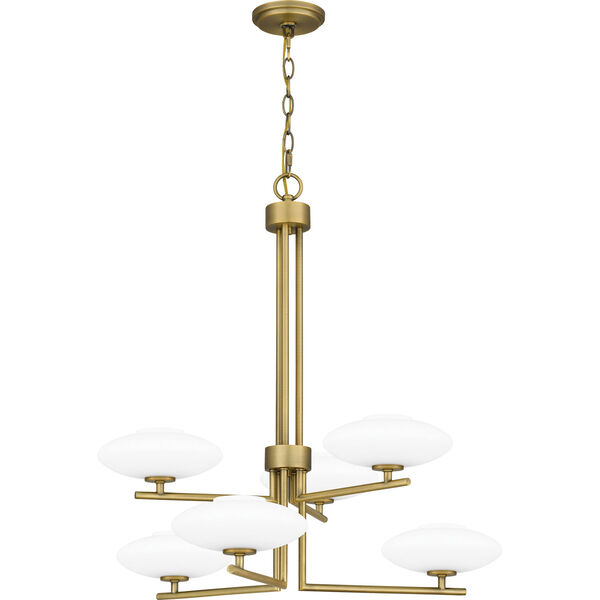 Chenal Aged Brass and White Six-Light Chandelier, image 5