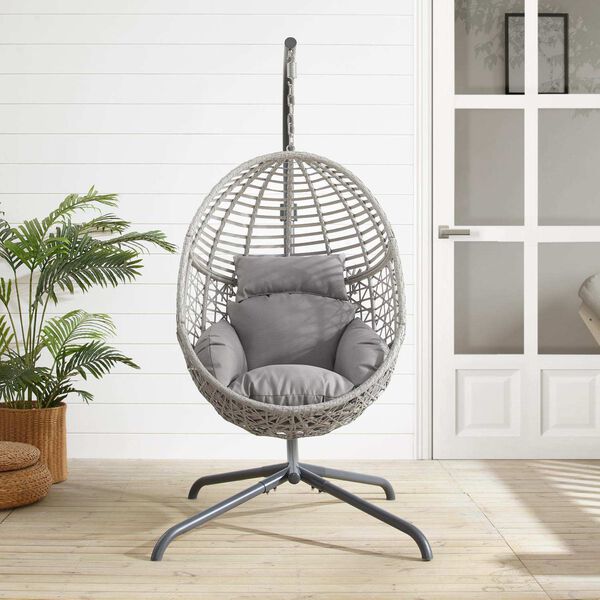 Lorelei Gray Light Gray Indoor Outdoor Wicker Hanging Egg Chair, image 5