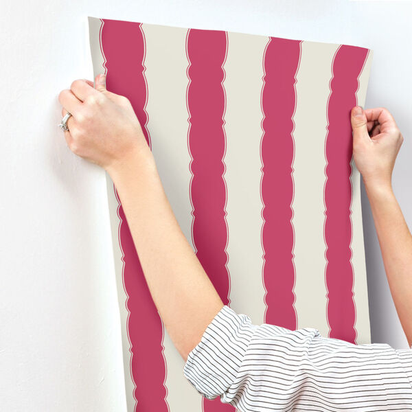Grandmillennial Red Scalloped Stripe Pre Pasted Wallpaper - SAMPLE SWATCH ONLY, image 3