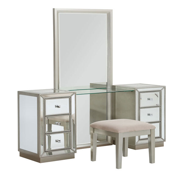 Evelyn Six Drawer Console with Mirror and Stool, image 1
