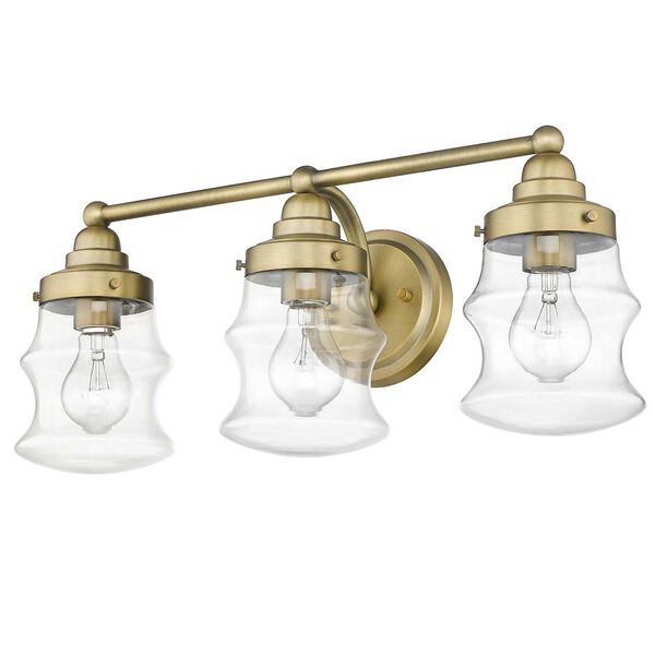Keal Antique Brass Three-Light Bath Vanity with Clear Glass, image 3