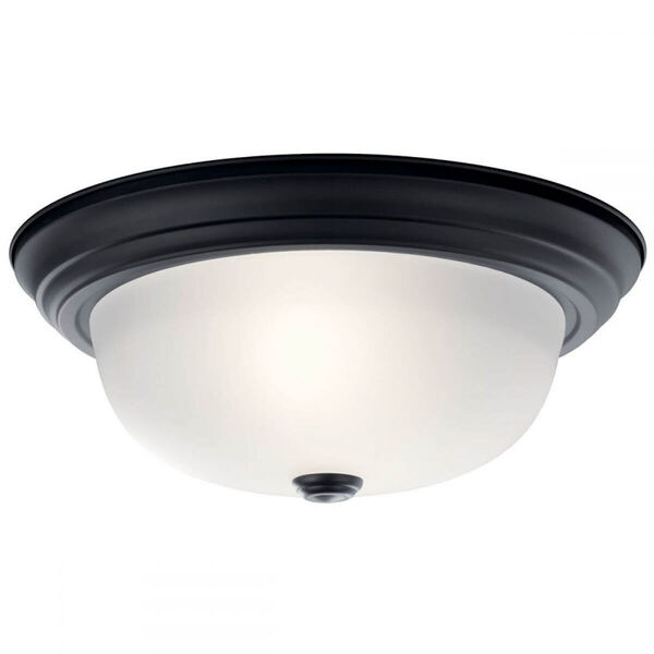 Black Two-Light Flush Mount with Satin Etched Glass, image 1