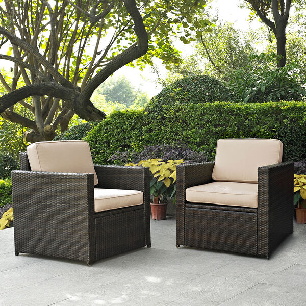 Palm Harbor 2 Piece Outdoor Wicker Seating Set With Sand Cushions -  Two Outdoor Wicker Chairs, image 1