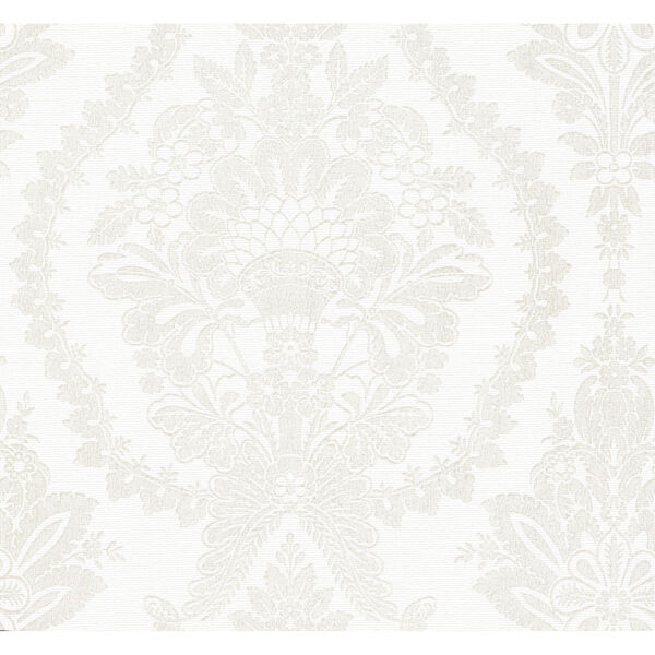 Ronald Redding Handcrafted Naturals White and Beige Heritage Damask Wallpaper, image 3