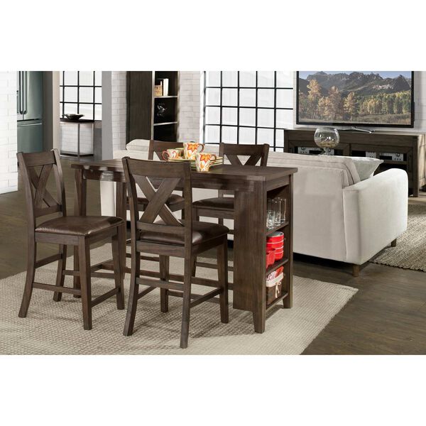 Spencer Dark Espresso Wire Brush Wood Five-Piece Counter Height Dining Set with x Back Stools, image 2