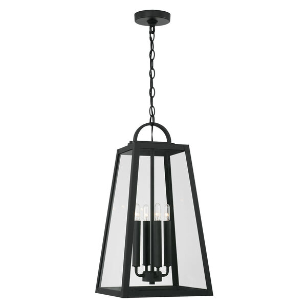 Leighton Black Four-Light Outdoor Hanging Lantern Pendant with Clear Glass, image 1