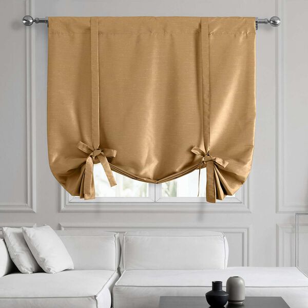 Flax Gold Vintage Textured Faux Dupioni Silk Tie-Up Window Shade Single Panel, image 1
