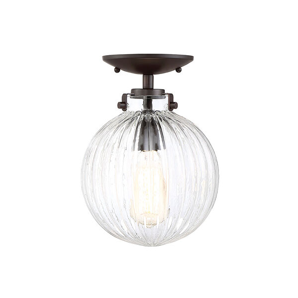 Whittier Oil Rubbed Bronze One-Light Semi Flush Mount with Ribbed Glass, image 1