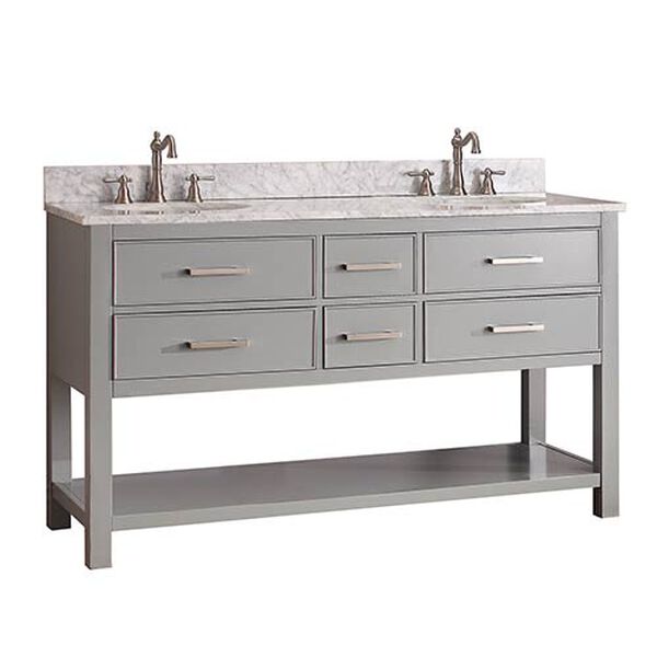 Brooks Chilled Gray 60-Inch Vanity Combo with Carrera White Marble Top, image 2