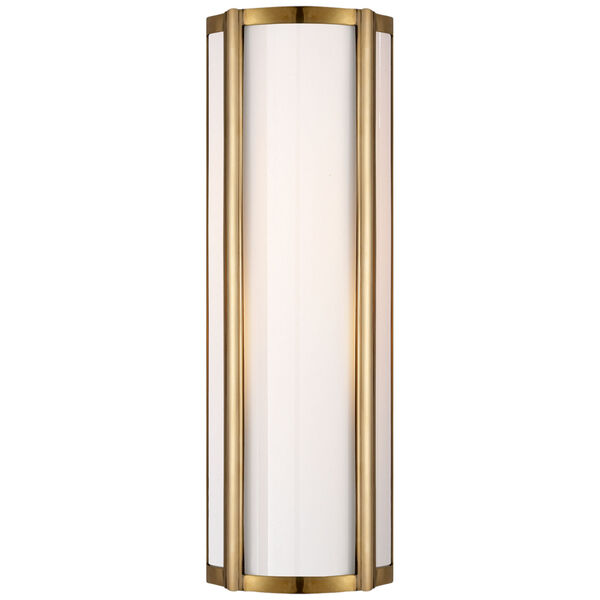 Basil Small Linear Sconce in Natural Brass with White Glass by Alexa Hampton, image 1
