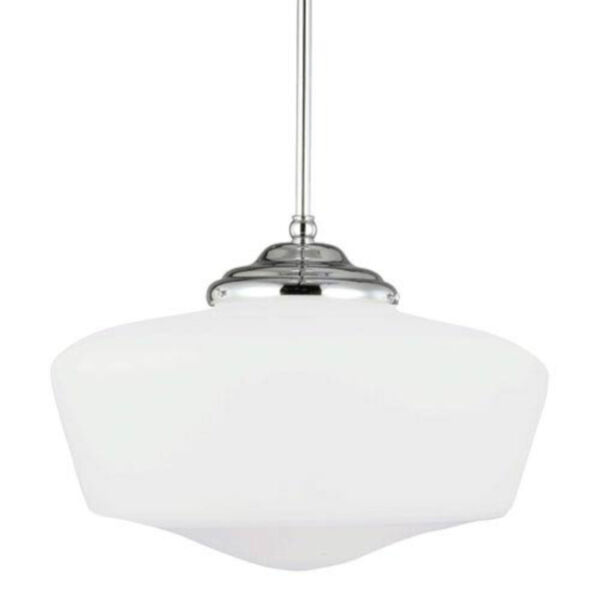 Russell Chrome Extra Large One-Light Pendant with Satin White Schoolhouse Glass, image 1