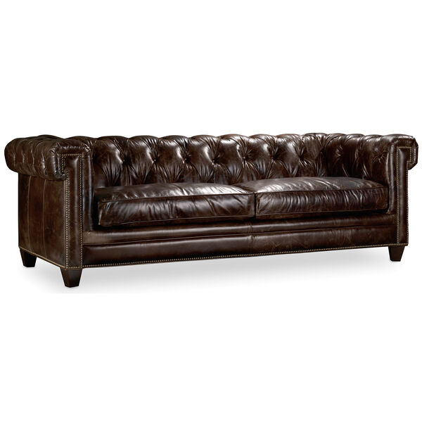 Chester Brown Leather Stationary Sofa, image 1