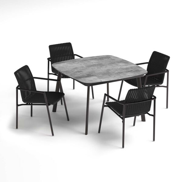 Orso and Eiland Gray Black Five-Piece Square Dining Table and Armchairs Set, image 1