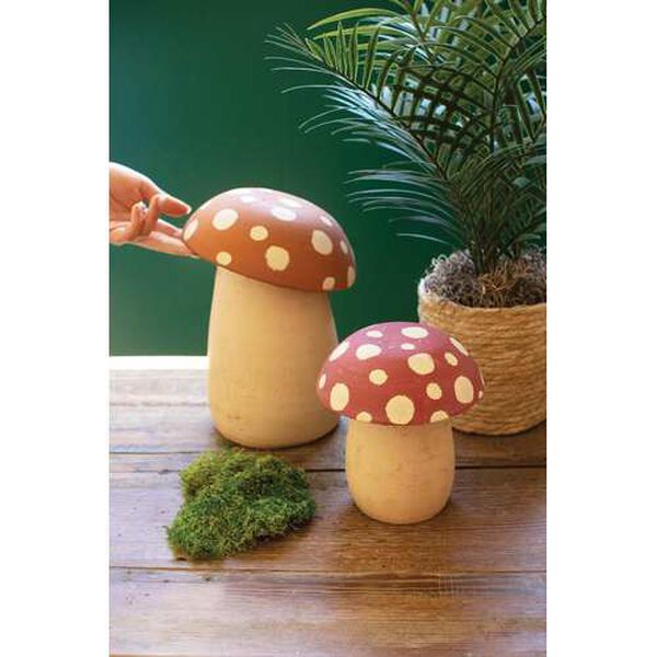 Cream Clay Mushroom Canisters, Set of Two, image 1