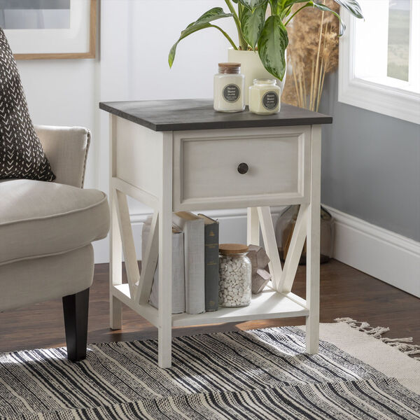 Natalee Gray and White One Drawer Side Table, image 1