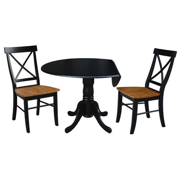 Black 42-Inch Dual Drop Leaf Dining Table with Black and Cherry Two Cross Back Dining Chair, Three-Piece, image 3