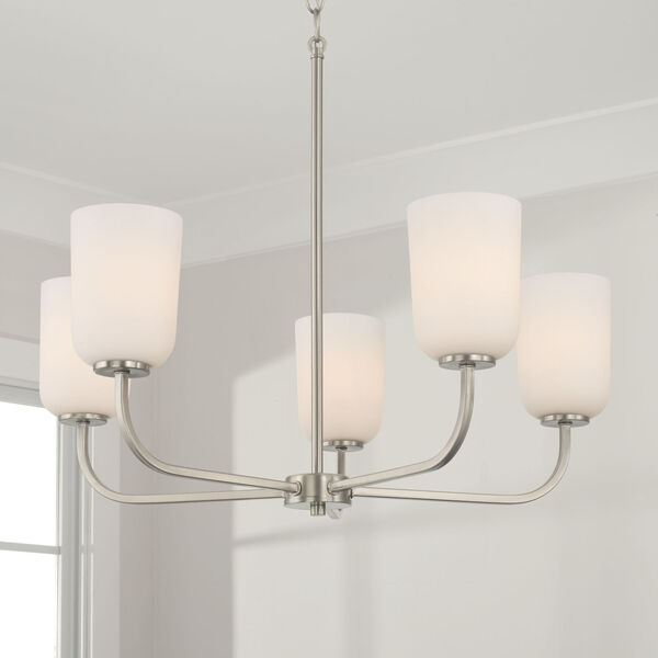 Lawson Brushed Nickel Five-Light Chandelier with Soft White Glass, image 4