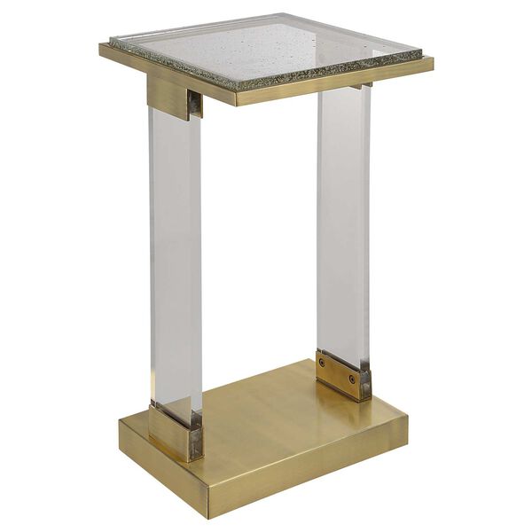 Muse Brushed Brass Seeded Glass Accent Table, image 1